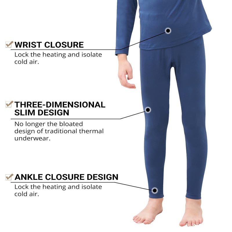 HEROBIKER Thermal Underwear Boys Ultra Soft Fleece Lined Kids Thermals Long Johns Top Bottom Warm Set for Winter Skiing Blue - Image 4